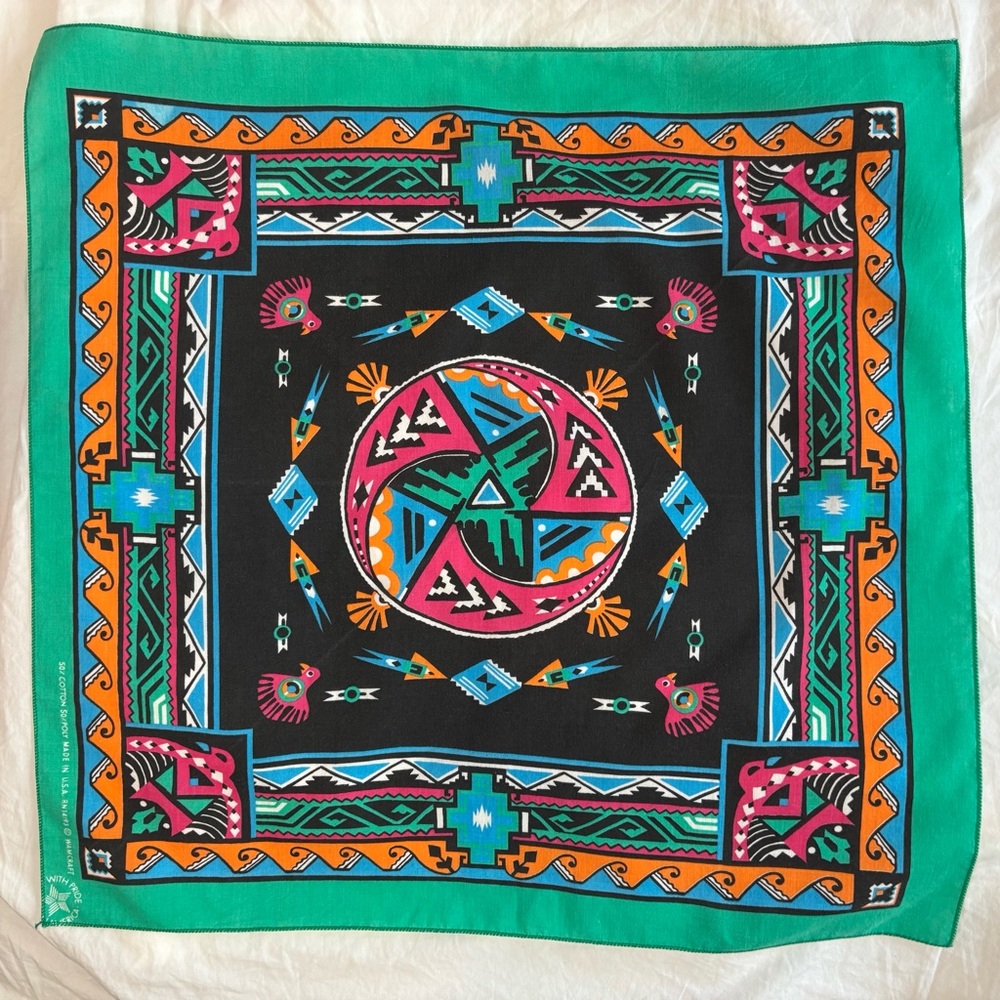 ✨HP✨ Vintage! Wamcraft bandana USA made, southwest,‎ 21x21. Teal handkerchief.